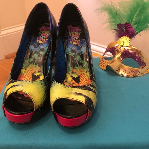 Rainbow Zebra Peep-Toe Platform Heel - Picture 3 of 7